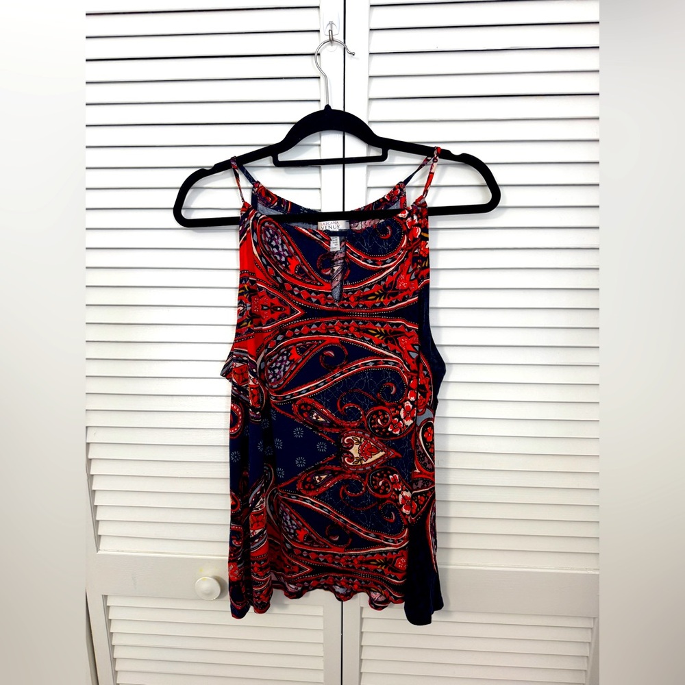 Paisley Print Red and Blue Women's Tank Top Size XL